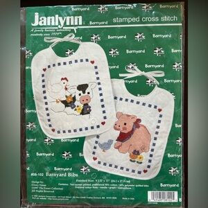 1997 Janlynn Printed Cross Stitch BARNYARD Bibs NWT 2 Bibs Cow Chicken Pig NEW